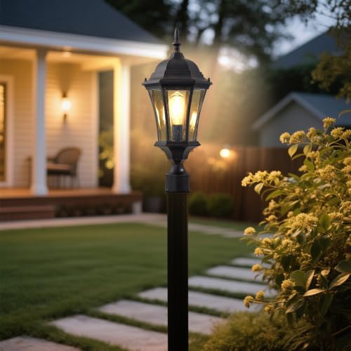 24 Inch Large Dusk to Dawn Outdoor Post Lights Aluminum Black Exterior