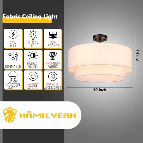 Hamilyeah 20 inch 4-Light Semi Flush Mount Ceiling Light