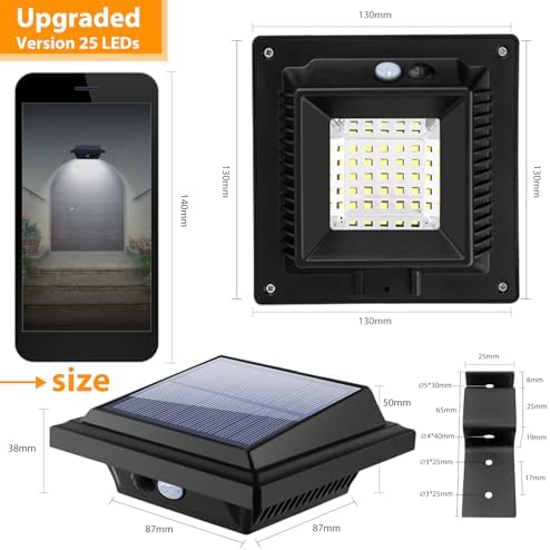 KEENZO Solar Outdoor Gutter Lights, Motion Sensor, 25 LED