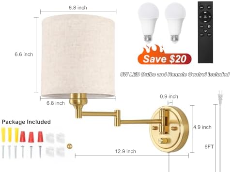 GOODATE Plug in Wall Sconces with Remote Control, Dimming & Adjustable