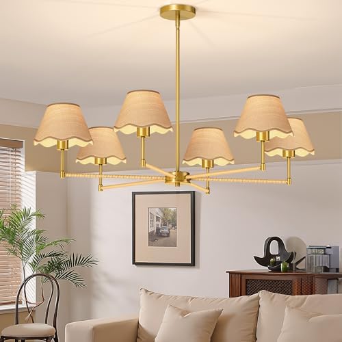 WIHTU 6-Light 36" Rattan Chandelier