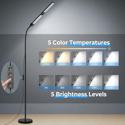LED Floor Lamp with 4 Light Bars, 24W/3000LM