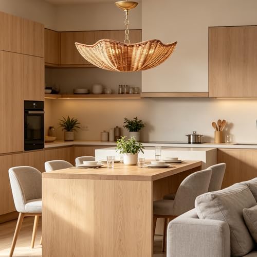 American Style Retro Rattan Pendant Light with Antique Chain
