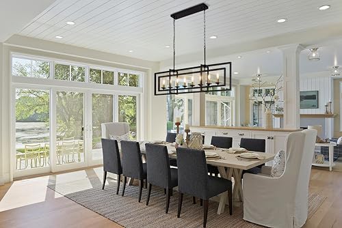 Wellmet Black and Gold 8-Light Rectangle Chandelier