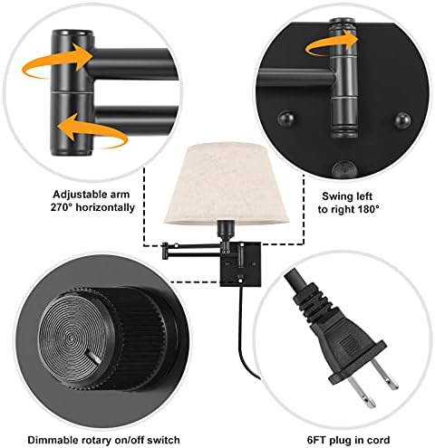 TRLIFE Dimmable Plug-in Swing Arm Wall Sconces, 2 Pack