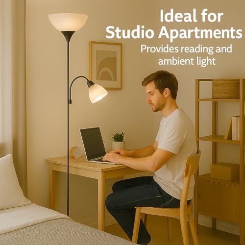 Adjustable Black Floor Lamp with Reading Light, 72"