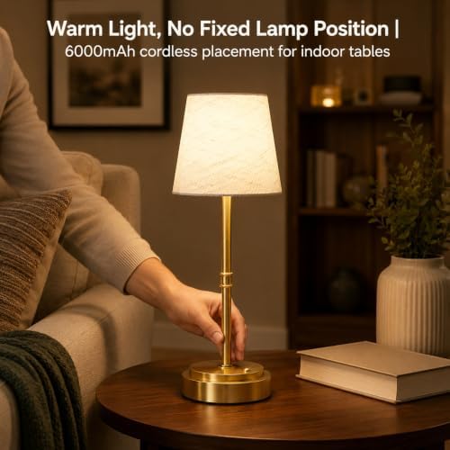 Rechargeable Cordless Table Lamp, Gold, 1 Pack