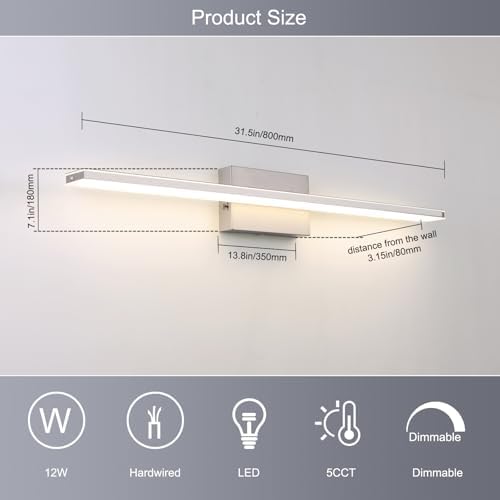31.5 inch Brushed Nickel LED Bathroom Vanity Light