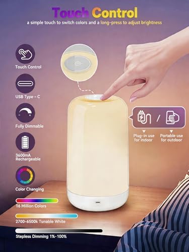 Smart Touch Rechargeable Multi-Color Bedside Lamp