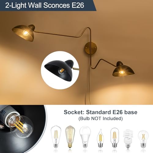 Black and Gold 2-Light Swing Arm Wall Sconce