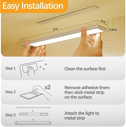 3-Pack Warm White Motion Sensor Under Cabinet Lights, 8 inch