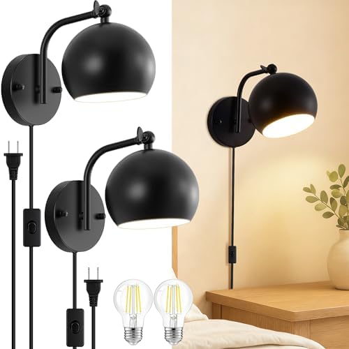Adjustable Angle Plug-In Wall Sconces, 2 Pack
