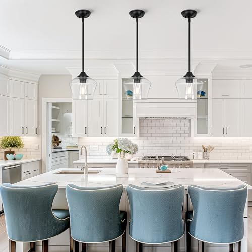 Black Metal Glass Kitchen Island Pendant Light