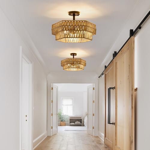 XSDeTu 3-Light Woven Hemp Rope Ceiling Light
