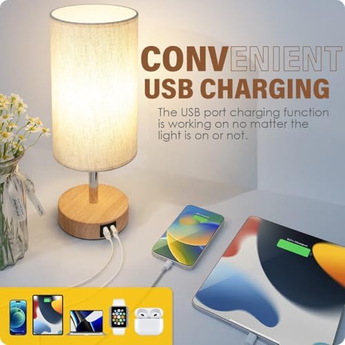 Yarra-Decor Bedside Table Lamp with USB Ports, 3-Way Dimmable