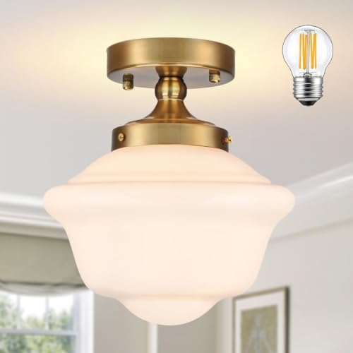 Bagood 8" Gold Schoolhouse Semi Flush Mount Ceiling Light
