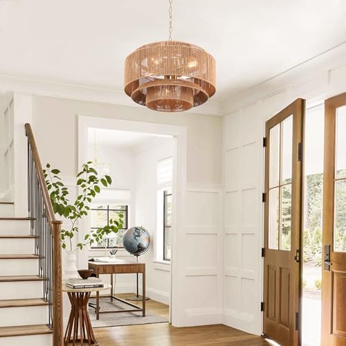 24 Inches 6-Light Farmhouse Rattan Chandelier