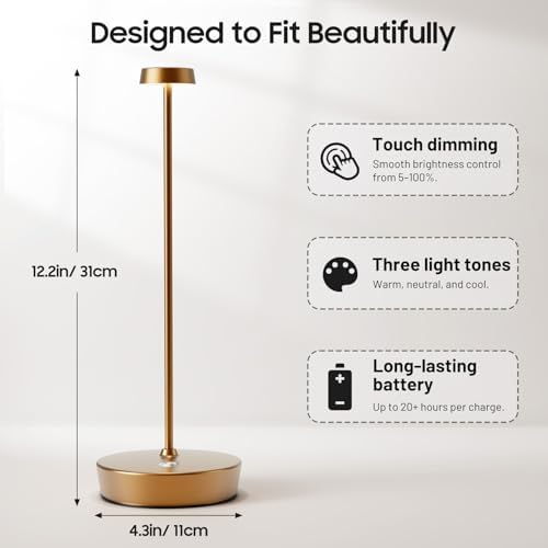 2 Pack Rechargeable Cordless Table Lamps, 6000mAh