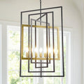 Black and Gold 7-Light Farmhouse Lantern Chandelier