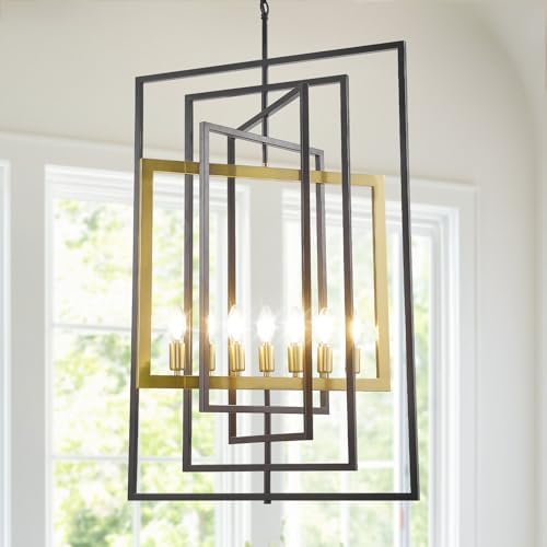 Black and Gold 7-Light Farmhouse Lantern Chandelier