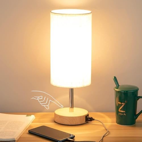 Yarra-Decor Bedside Table Lamp with USB Ports, 3-Way Dimmable