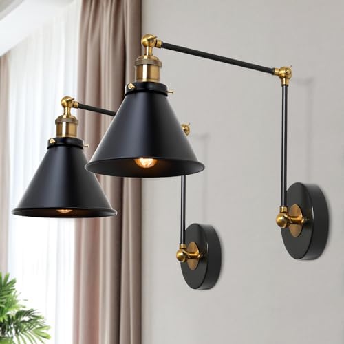 LALUZ Black Swing Arm Wall Sconces, 2 Pack
