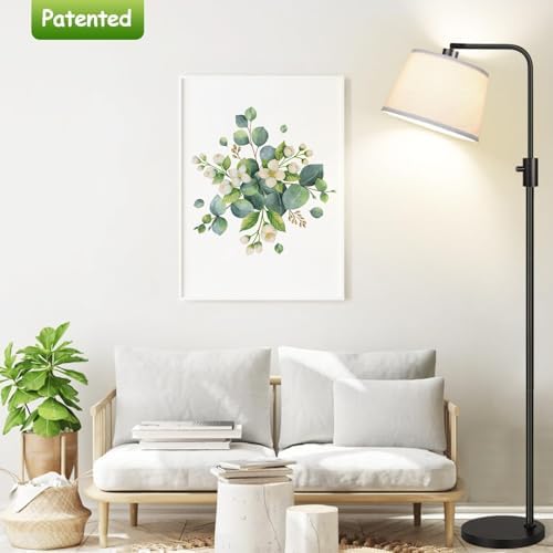 Nintiue Dimmable Arc Floor Lamp, Linen Shade, Black