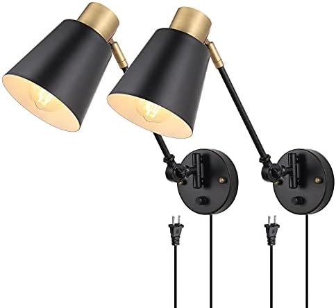 ENCOMLI Black Brass Swing Arm Wall Sconces, Set of Two