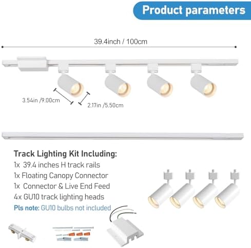 4-Light LED Track Lighting Kit, 3.3FT H Rails, White