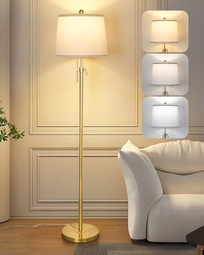 JUNNAI Gold Floor Lamp, 55-65" Adjustable, White Shade