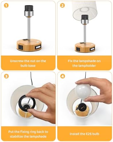 17.7" Touch Bedside Table Lamp with USB A+C