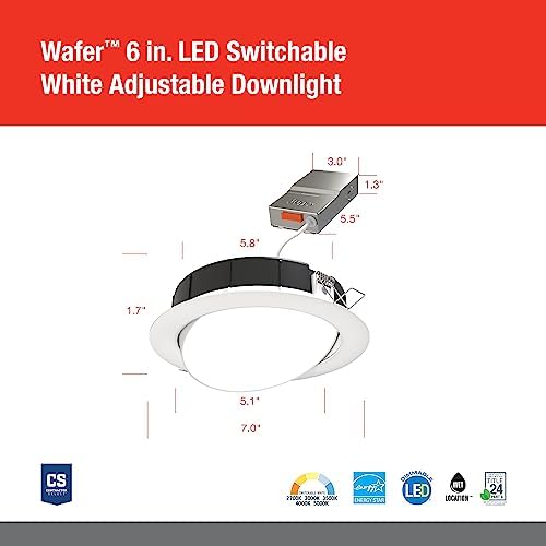 Juno 6-Inch Adjustable LED Wafer Downlight, Matte White
