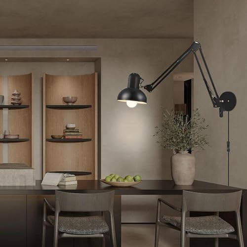 Black Industrial Adjustable Swing Arm Wall Light