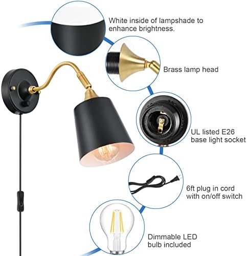 TRLIFE Dimmable Plug-In Wall Sconces, 2 Pack