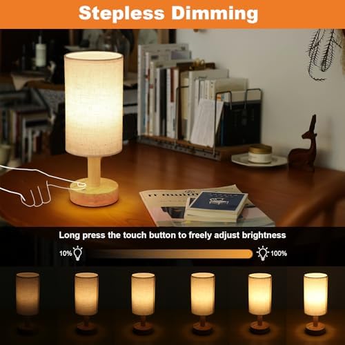 Rechargeable Cordless Touch Table Lamp, Natural Wood Base