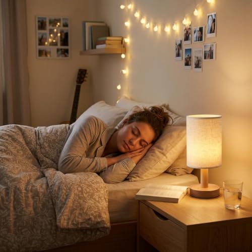 Small Cordless Rechargeable Table Lamp, Natural Wood Base