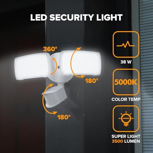 LUTEC 38W Motion-Activated Dual-Head Floodlight, White