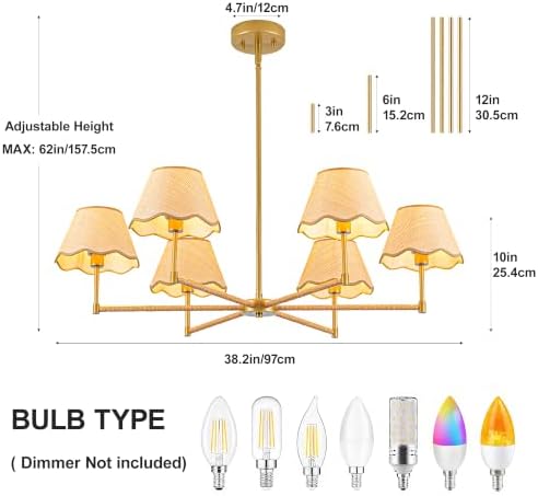 MAYNA 38" 6-Light Rattan Chandelier