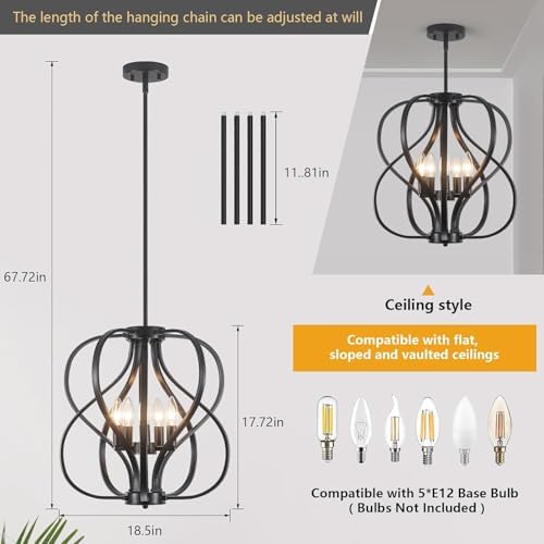 18.5 Inch 5-Light Black Chandelier