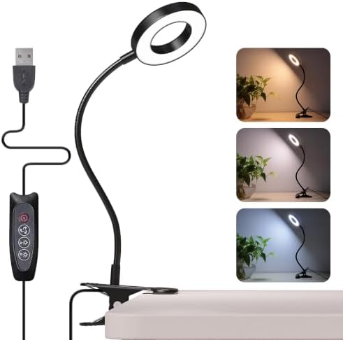 Foneso Clip-On Desk Lamp, 48 LEDs, Black