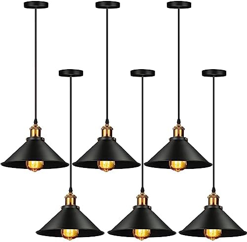 Retisee 6 Pcs Industrial Pendant Light, Black