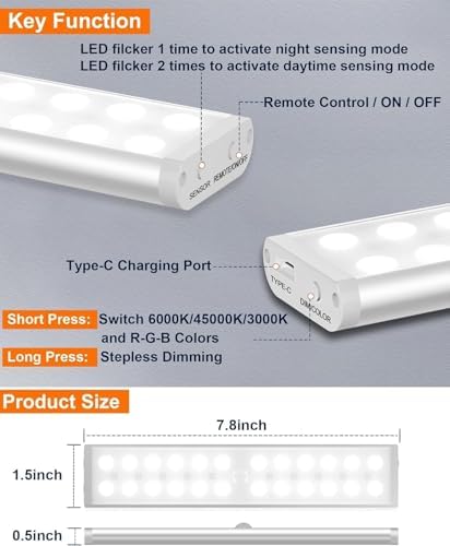 Diomart Wireless RGB Under Cabinet Lights, 4 Pack