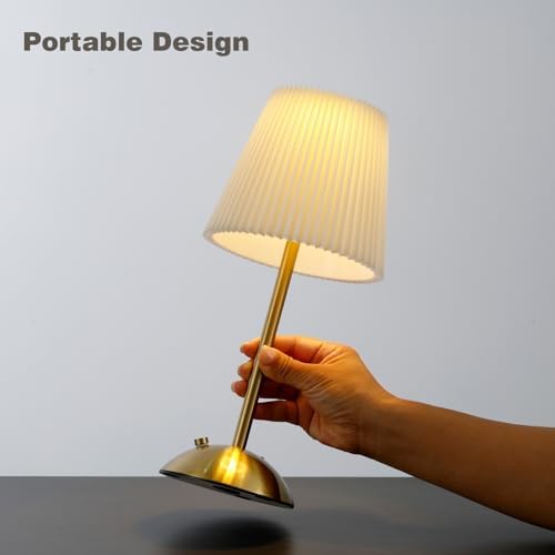 Rechargeable Cordless Table Lamp, 3-Color Dimmable, Beige Shade