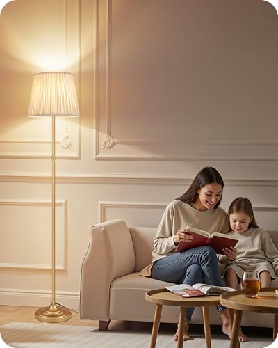 Dimmable Floor Lamp, 68" Tall, Gold and White