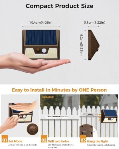 vighep 12-Pack Solar Fence Lights, Motion Sensor, Brown