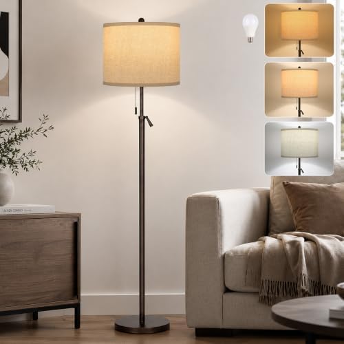 61-69" Adjustable Floor Lamp, 3-Way Bulb, Pull Chain