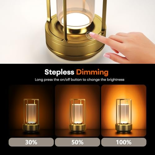 Portable Metal Table Lamp, Rechargeable Cordless, 3 Colors