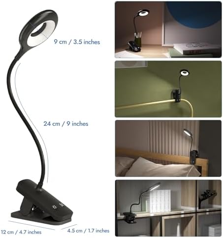 CUHIOY Rechargeable Clip-On Reading Light, Black, 1 Pack