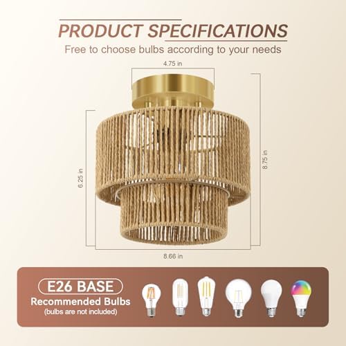 BoostArea 8.66” 2-Tier Rattan Ceiling Light