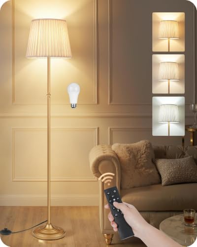 Dimmable Floor Lamp, 68" Tall, Gold and White